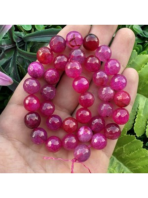 Fasetli Küre Koyu-Pembe Akik Taşı 10 mm