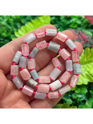 Silindir Çakra Akuamarin - Pembe Kuvars Taşı 8X12 mm