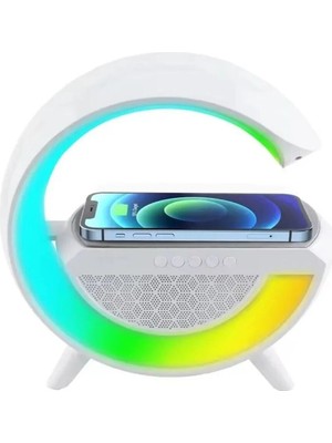 Matechno Rgb LED Işıklı Kablosuz Şarj Destekli Bluetooth Hoparlör Masa Lambası Wireless Charge Speaker