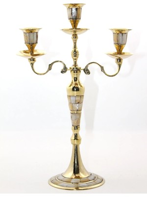 Dinç Store 44 Pirinç Sedefli 3'lü Şamdan 26096 DINÇSTORE-4522