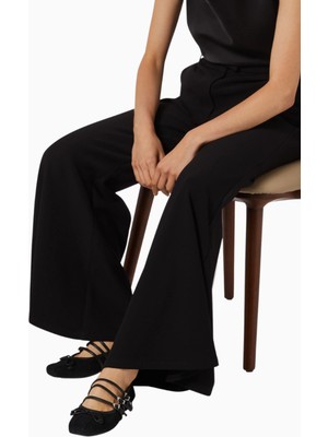 Schutz Arissa Mary Jane Siyah Süet Fiyonk ve Deri Detaylı, Lüks Kare Burun Balerin Ayakkabı