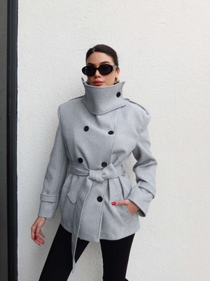 Esra Helvacı Dik Yaka Kaşe Kaban