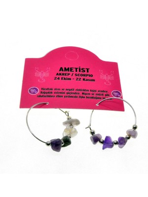 Tuncel Store Doğaltaş Akrep Burçu Ametist Taşı Burç Küpe - 2330