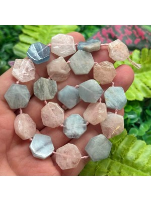 Petek Çakra Akuamarin - Pembe Kuvars Taşı 15 mm