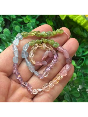 Amorf Peridot, Akuamarin, Ametist, Sitrin, Pembe Kuvars Çakra Taşları