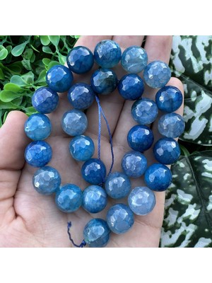 Fasetli Küre Mavi Akik Taşı 14MM