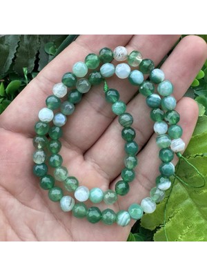 Fasetli Küre Yeşil-Beyaz Akik Taşı 6mm