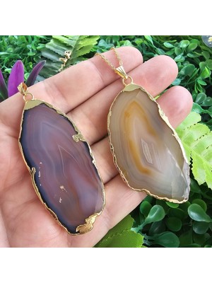 Kahve Dilim Akik Kolye