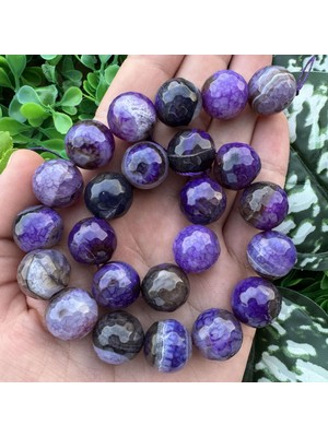 Fasetli Küre Damarlı Mor Akik Taşı 16MM