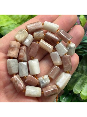 Kesimli Silindir Ay Taşı - Güneş Taşı Çakra 9X13 mm