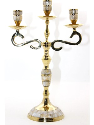 Dinç Store 44 Pirinç Sedefli 3'lü Şamdan 18912 DINÇSTORE-4522