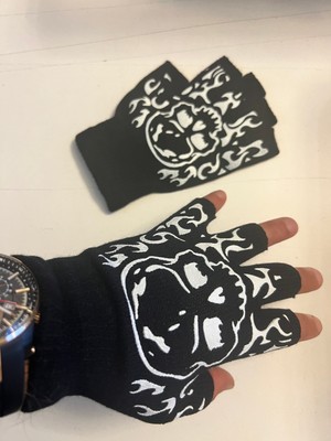 Airbrush Tattoo Iskelet Kuru Kafa Parmaksız Kesik Yarım Parmak Eldiven Model3