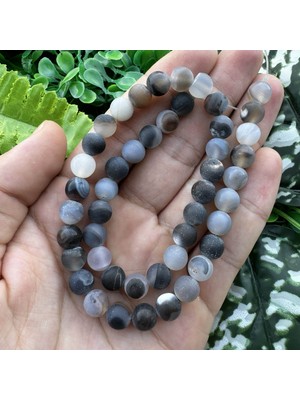 Mat Küre Şeffaf Siyah Akik Taşı 8 mm