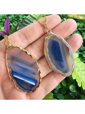 Mavi Dilim Akik Kolye