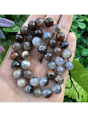 Fasetli Küre Kahve-Şeffaf Akik Taşı 10 mm