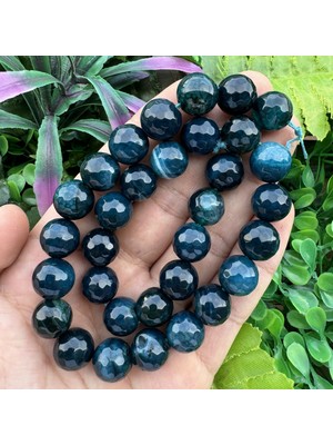 Fasetli Koyu Turkuaz Akik Taşı 12 mm