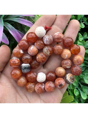 Fasetli Turuncu-Beyaz Akik Taşı 12 mm