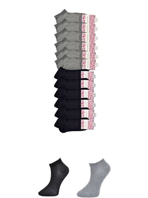 ModaSize Siyah ve Gri Kadın Bilek Çorap 12 Çift