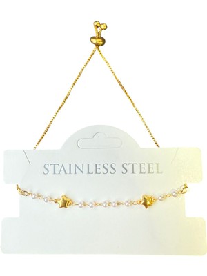 Tuncel Store Altın Renk Yıldız Sıra Inci Asansör Çelik Bileklik - 3591