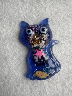Deniz Temalı Magnet Set, Mavi Kedi ve Kalp Şeklinde, Balık ve Deniz Yıldızı Desenli, 2 Parça Buzdolabı Süsü (2, Kedi-Kalp)