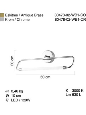 Albino 50'lik Ledli Krom Aplik 10W 3000K