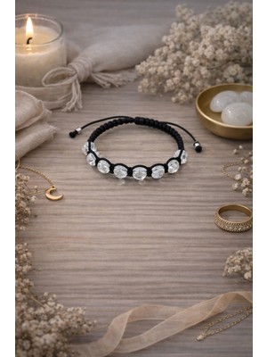 Enfera Doğal Taş Doğal Taş Necef Taşı Beyaz Makrome Tek Sıra Bileklik 8 mm