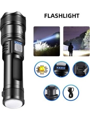 Şarjlı Zoomlu LED Işık 800 Lümen | P50 LED + Arka Smd Gün Işığı | Powerbank Özellikli, Type-C Girişli, Taşıma Askılı Aydınlatma | Kamp, Acil Durum, Araç ve Dış Mekan Kullanımı Için