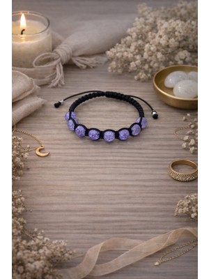 Enfera Doğal Taş Doğal Taş Necef Taşı Mor Makrome Tek Sıra Bileklik 8 mm