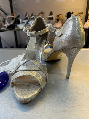 Suna Altın Işıltı Mirada Kapalı Topuk Model 8,5 cm 13 Pont Topuk Boyu Tango- Dans ve Abiye Ayakkabısı