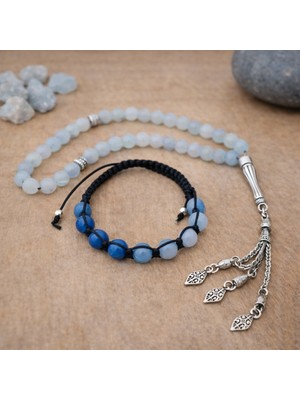 Enfera Doğal Taş Doğal Taş Akuamarin Taşı Tesbih 33'lü Bileklik Set 8 mm