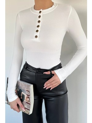 Gülseli Kadın Gold Çıtçıtlı Kendinden Çizgi Desenli Bluz P-00019826