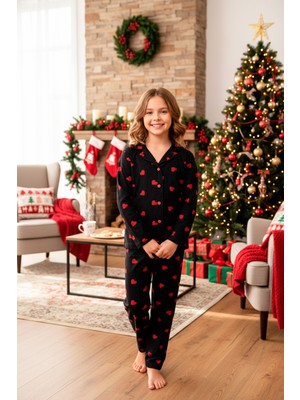 Modanino Kız Çocuk Kalp Baskılı Kadife/süet Pijama Takımı -12490