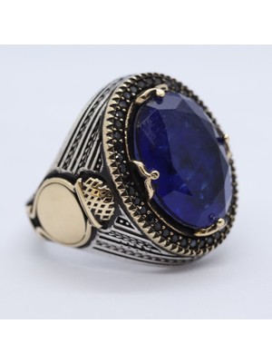 Canka Mavi Taşlı 925 Ayar Gümüş Erkek Yüzük