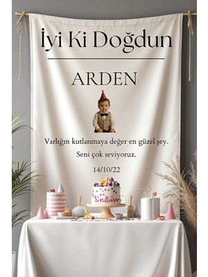 Puppetzzz Kişiye Özel Büyük Ebat Iyi Ki Doğdun Fotoğraflı Doğum Günü Flaması Duvar Örtüsü Halısı