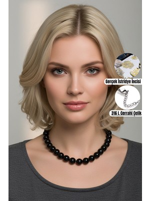 Taş Uzmanı Premium Gerçek Siyah Istridye Incisi, Doğal Gerçek Siyah Inci Kolye, Siyah Barok Gerçek Inci