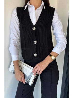 Gülseli Kadın V Yaka Ön Düğmeli Triko Yelek P-00019004