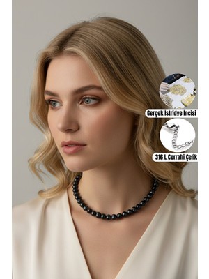 Taş Uzmanı Küre Şekilli Siyah Gerçek Istridye Incisi, Doğal Gerçek Siyah Inci Kolye, Siyah Barok Gerçek Inci