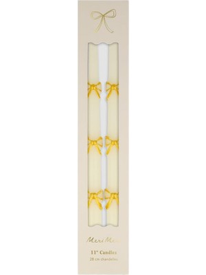 - Bow Taper Candles - Altın Kurdele Detaylı Mumlar (2'li)