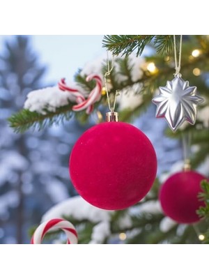 Yılbaşı Topu 8cm Kadife Düz 4lü Bordo AST7438