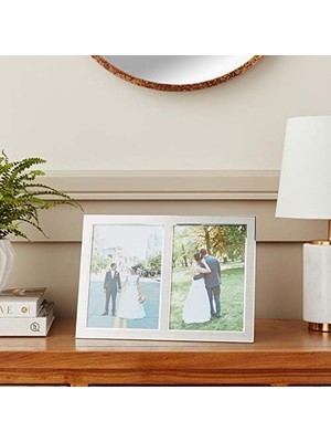 Frames 2 Tonlu Çift Açılan Panel Resim Çerçevesi, 13,8 x 17,7 Cm, Fırçalanmış Gümüş Metal ve Parlak Metal, Gri