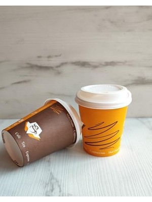 8 Oz Kapaklı Karton Bardak 100 Adet Bardak+ 100 Adet Kapak