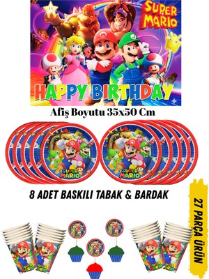 Süper Mario Temalı Doğum Günü Tabak , Bardak , Afiş Seti