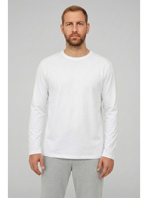 Cottonland Erkek Colbert Uzun Kollu O Yaka Baskısız Dökümlü Penye T-Shirt