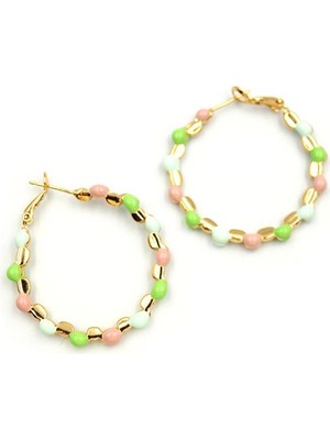 ModaSize Mineli Halka Küpe - Yeşil