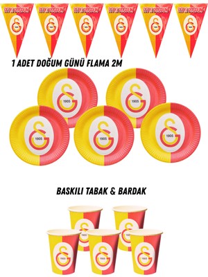 Sarı Kırmızı 8 Kişilik Tabak , Bardak , Flama Bayrak Doğum Günü Set