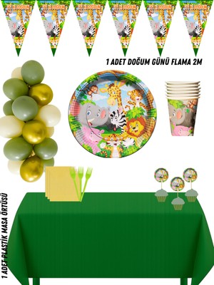Safari Hayvanlar 40 Kişilik Doğum Günü Parti Süsleri Seti