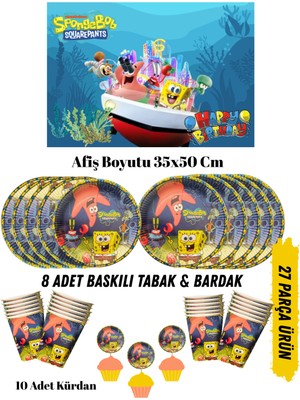 Sünger Bob Patrick Temalı Doğum Günü Tabak , Bardak , Afiş Seti