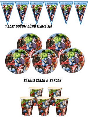 Yenilmezler Avengers 32 Kişilik Tabak , Bardak , Flama Bayrak Doğum Günü Set