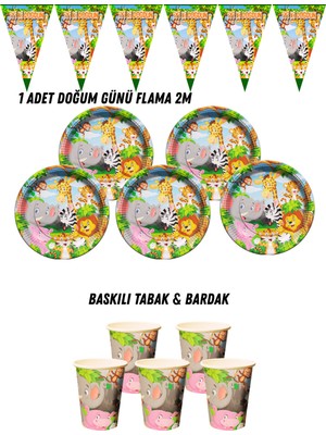 Safari 32 Kişilik Tabak , Bardak , Flama Bayrak Doğum Günü Set