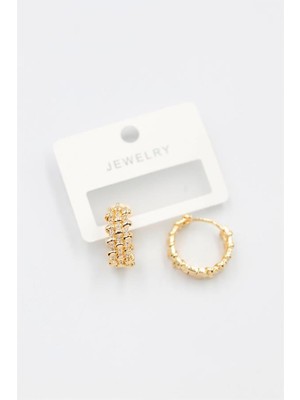 ModaSize Taşlı Halka Küpe - Altın